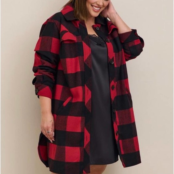 Torrid Women’s Plus Wool Longline Shacket Buffalo Checkered Print - 2X - Picture 2 of 13
